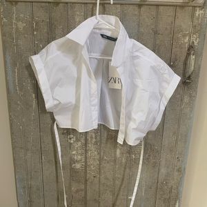 NWT Zara tied cropped shirt white